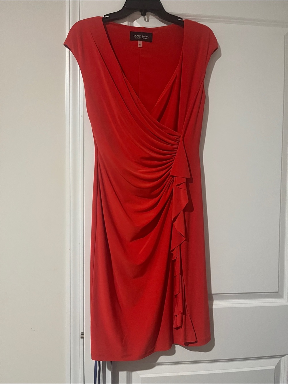 Black Label Red Wrap-Style Ruffle Midi Dress